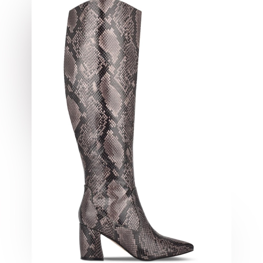 Marc Fisher Tall Snakeskin Print Heeled Knee Boots in Gray/Brown